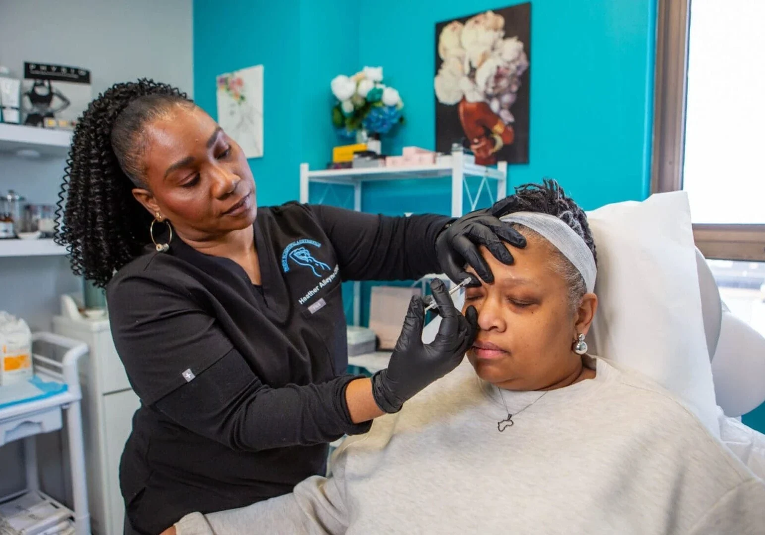 Nurse Practitioner administers a personalized injectable treatment such as Botox, xeomin or Daxxify to a patient at Body Scientific Aesthetics in Timonium, Maryland. Each appointment includes an evaluation of facial anatomy, muscle movement, treatment areas, and the patient’s aesthetic goals. Botox may help soften the appearance of forehead lines, frown lines, crow’s feet, and other expression wrinkles while preserving balanced, natural-looking facial movement. Body Scientific Aesthetics serves patients searching for Botox near them in Timonium, Towson, Cockeysville, Hunt Valley, Parkville, Perry Hall, White Marsh, Pikesville, Owings Mills, and communities throughout Baltimore County, MD
